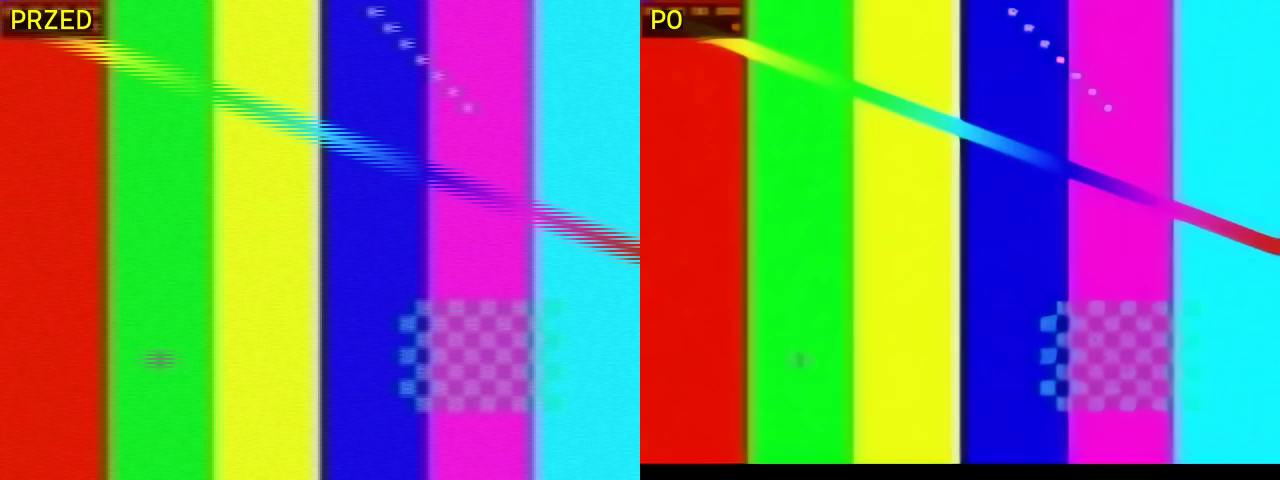 Porównanie jakości nagrania VHS przed i po poprawie AI